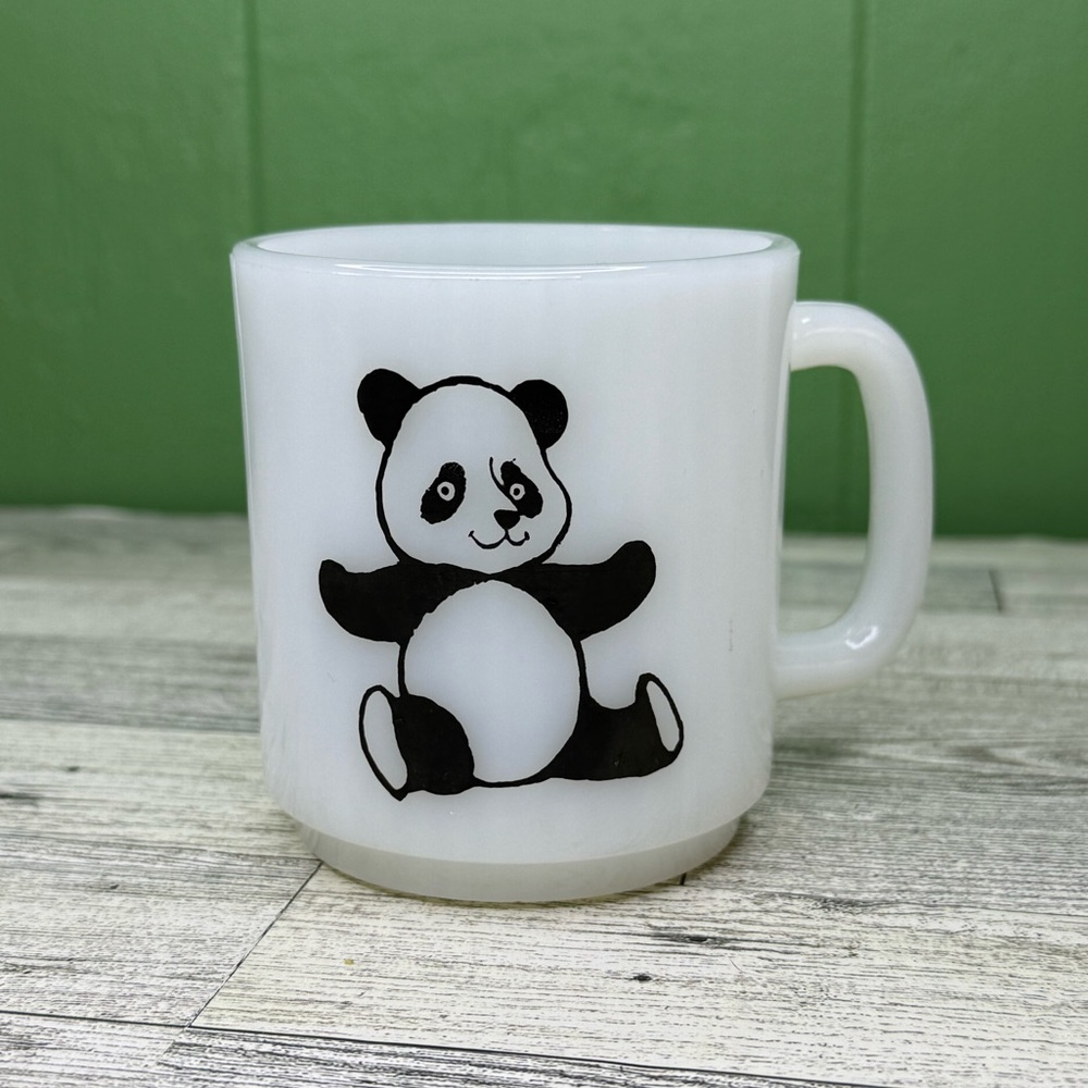 Vintage Glasbake milk glass panda bear mug